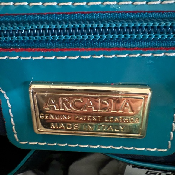 Arcadia Blue and Tan Satchel with Glossy Finish - Picture 2 of 5